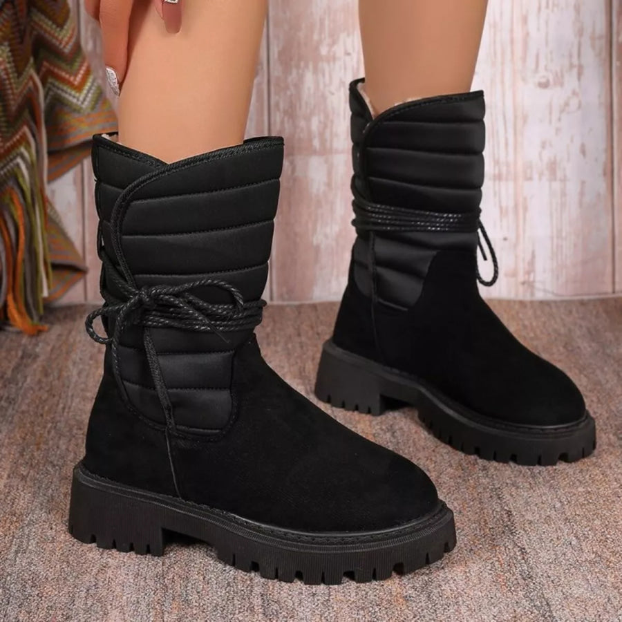 Quilted Lace-Up Mid-Calf Boots Apparel and Accessories