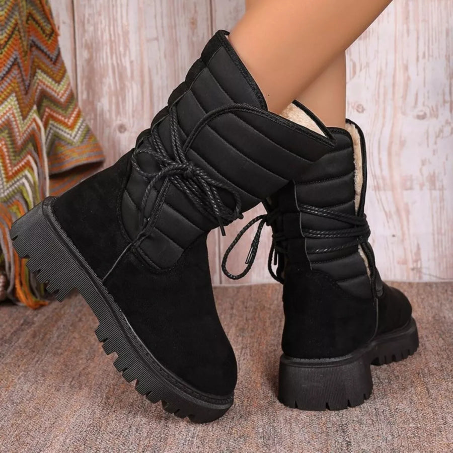 Quilted Lace-Up Mid-Calf Boots Apparel and Accessories