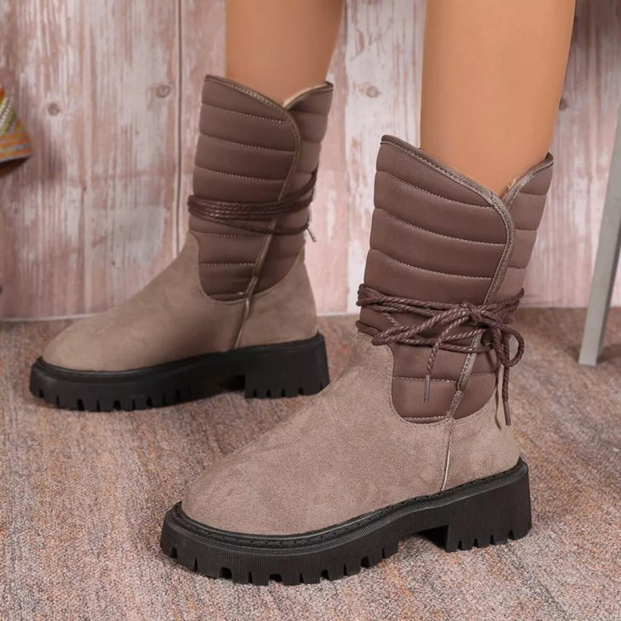 Quilted Lace-Up Mid-Calf Boots Apparel and Accessories