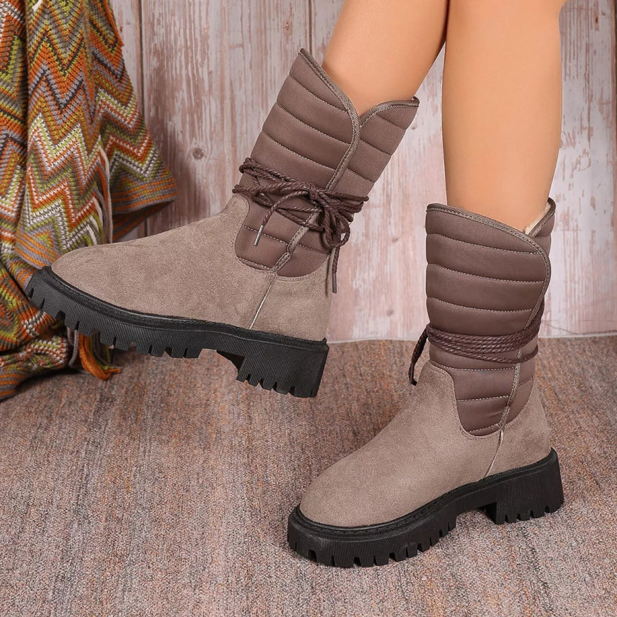 Quilted Lace-Up Mid-Calf Boots Apparel and Accessories