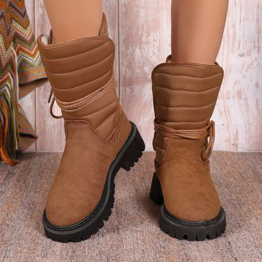 Quilted Lace-Up Mid-Calf Boots Apparel and Accessories