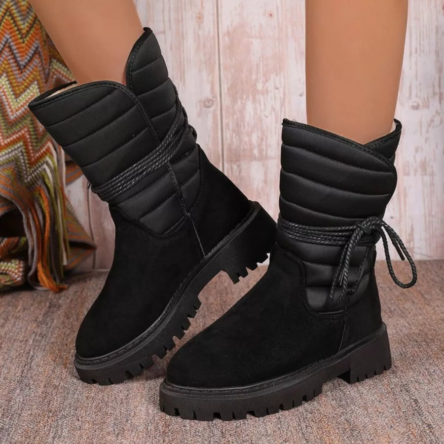 Quilted Lace-Up Mid-Calf Boots Apparel and Accessories