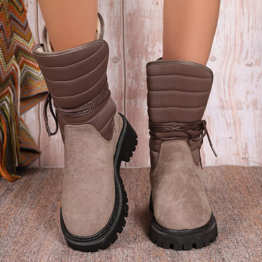 Quilted Lace-Up Mid-Calf Boots Apparel and Accessories