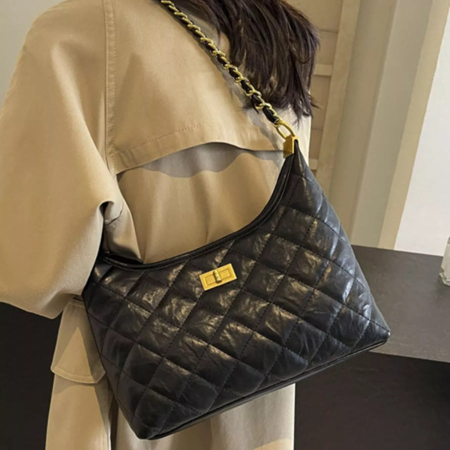 Quilted Leather Chain Crossbody Bag Black / onesize Apparel and Accessories