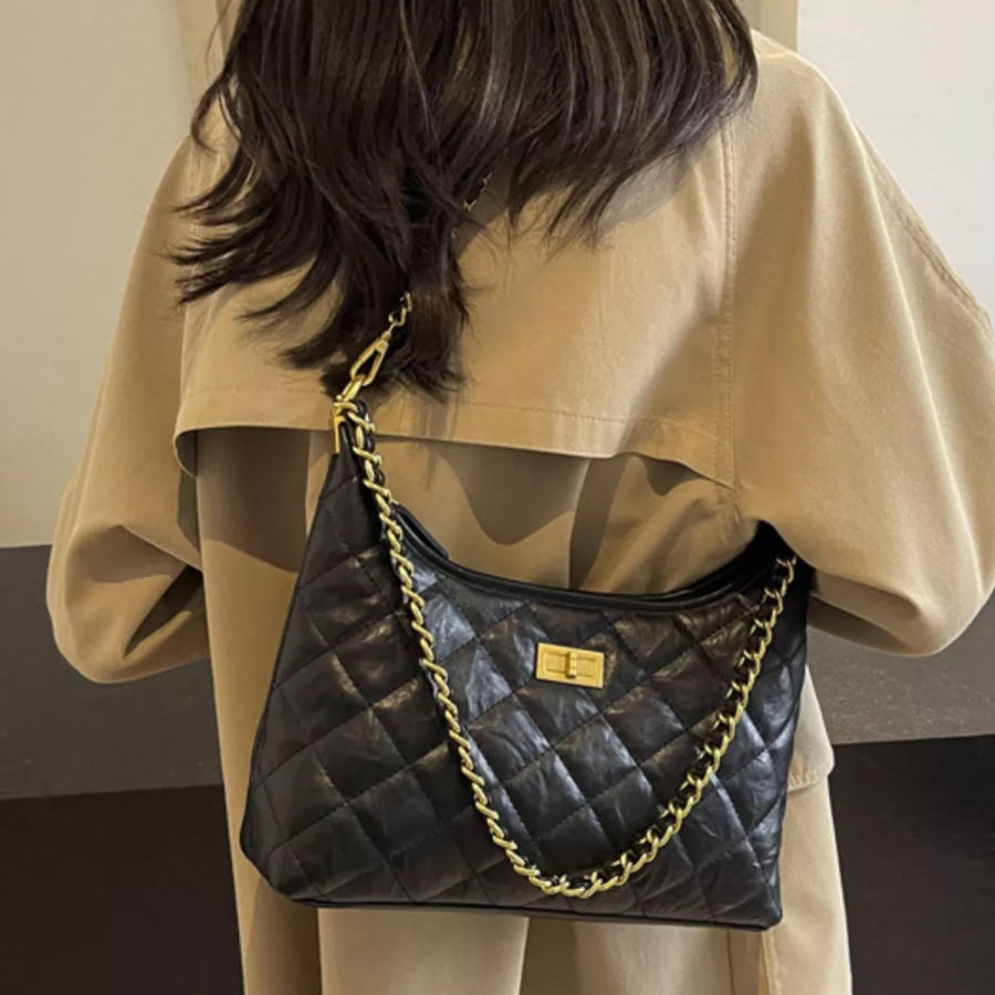 Quilted Leather Chain Crossbody Bag Black / onesize Apparel and Accessories