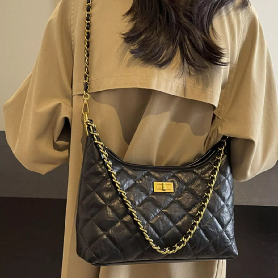 Quilted Leather Chain Crossbody Bag Black / onesize Apparel and Accessories