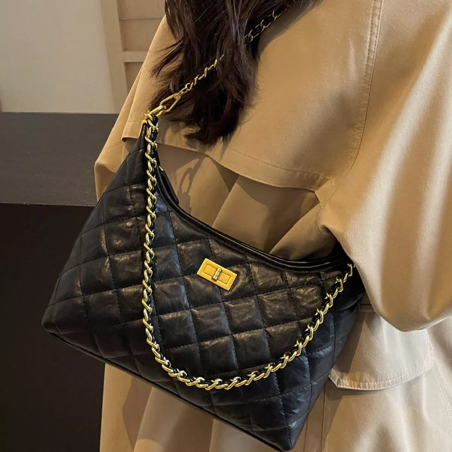 Quilted Leather Chain Crossbody Bag Black / onesize Apparel and Accessories