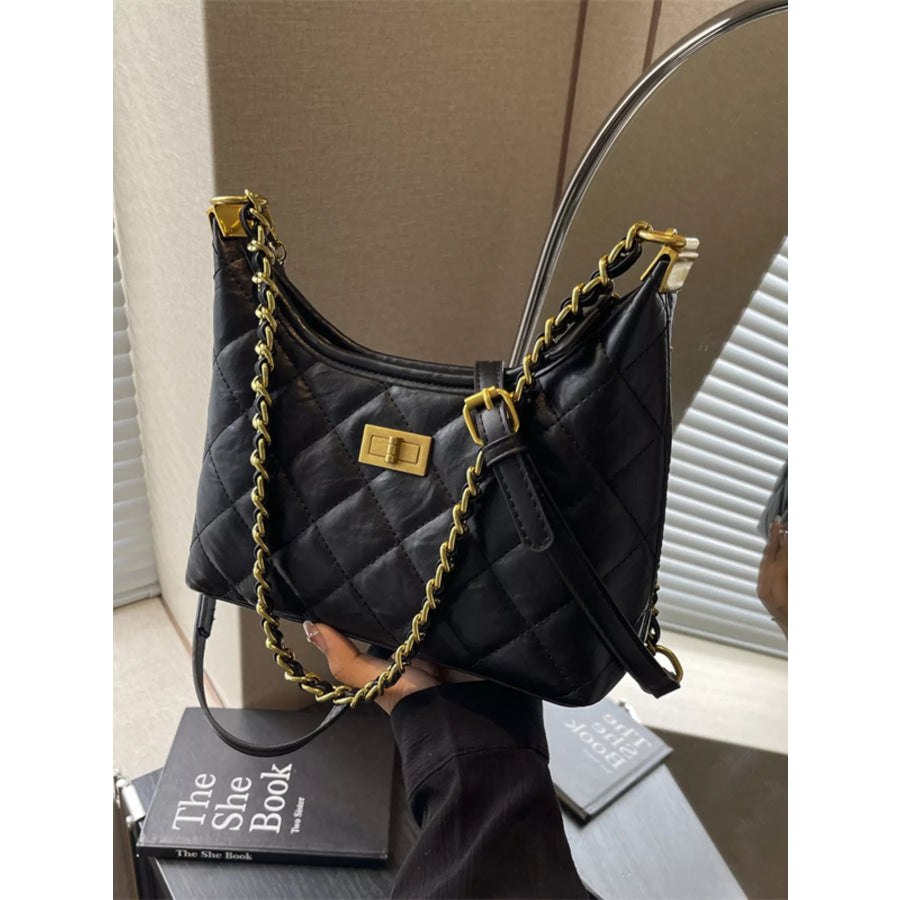 Quilted Leather Chain Crossbody Bag Black / onesize Apparel and Accessories