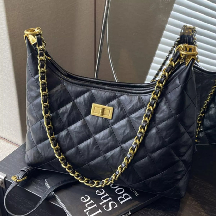 Quilted Leather Chain Crossbody Bag Black / onesize Apparel and Accessories