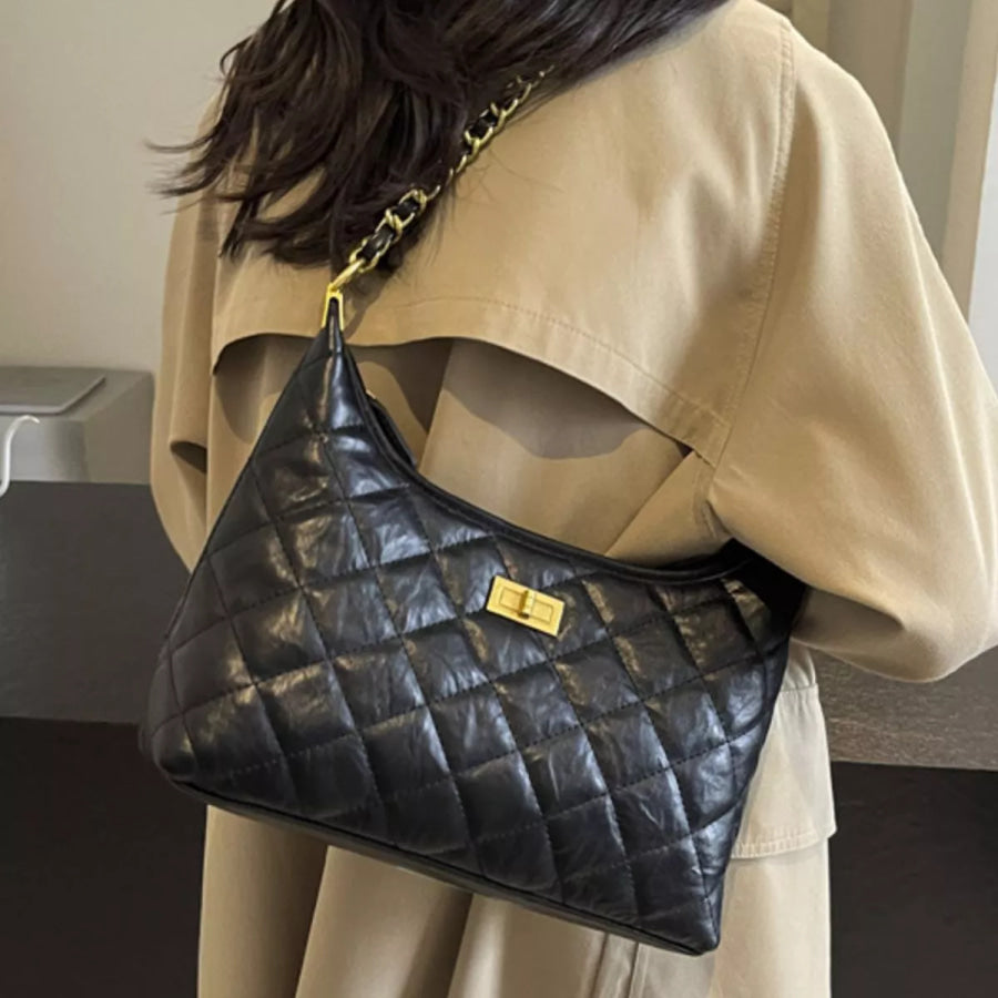 Quilted Leather Chain Crossbody Bag Black / onesize Apparel and Accessories