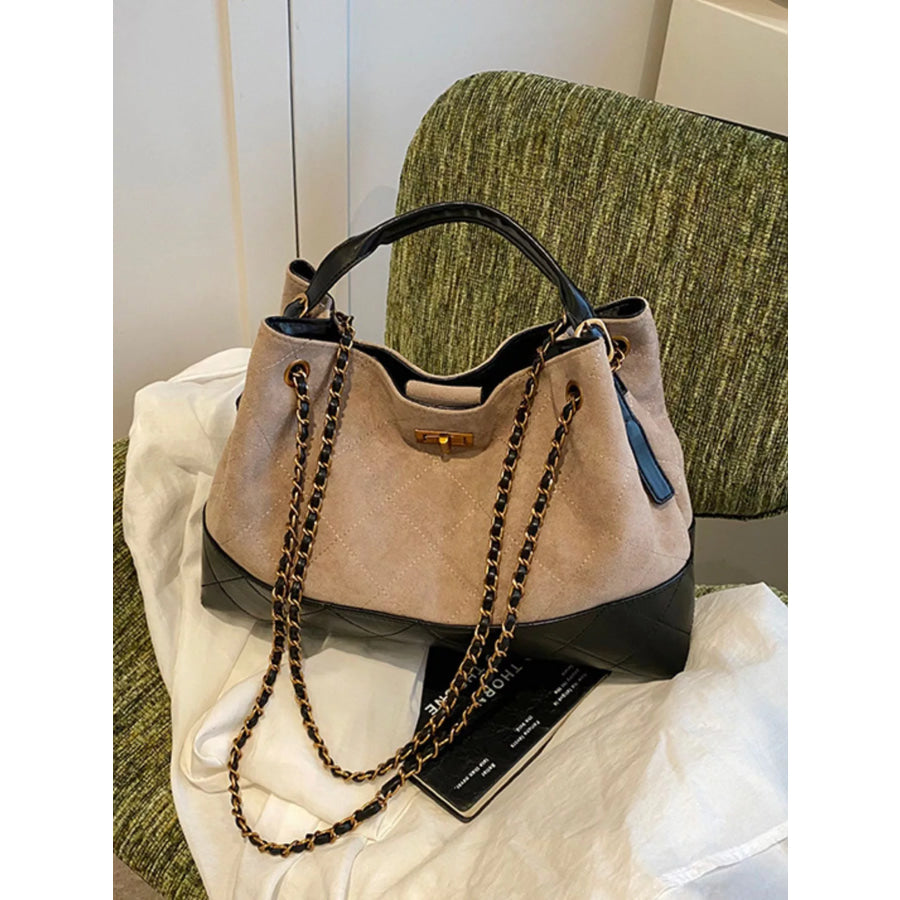 Quilted Leather Chain Strap Crossbody Bag Apparel and Accessories