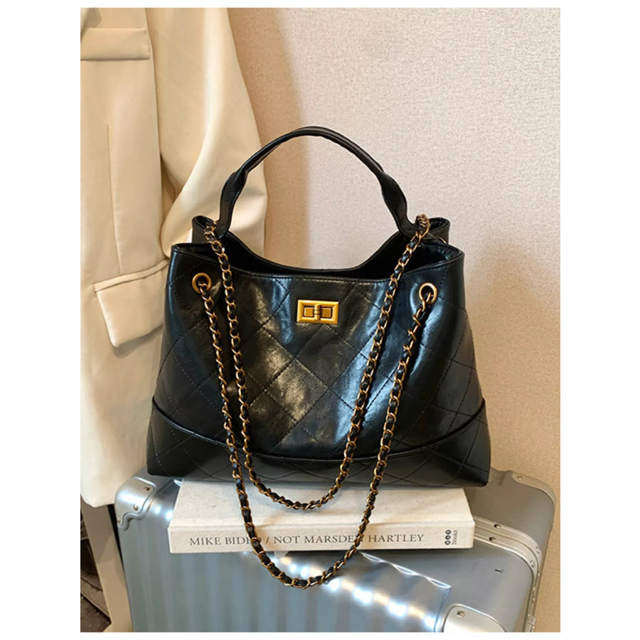 Quilted Leather Chain Strap Crossbody Bag Black / One Size Apparel and Accessories