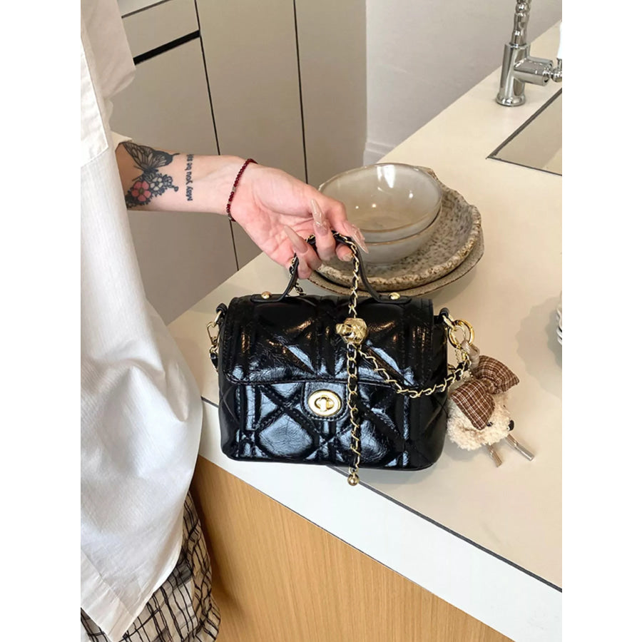 Quilted Leather Crossbody Bag Black / One Size Apparel and Accessories