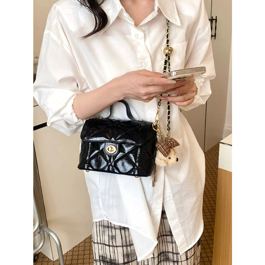 Quilted Leather Crossbody Bag Black / One Size Apparel and Accessories