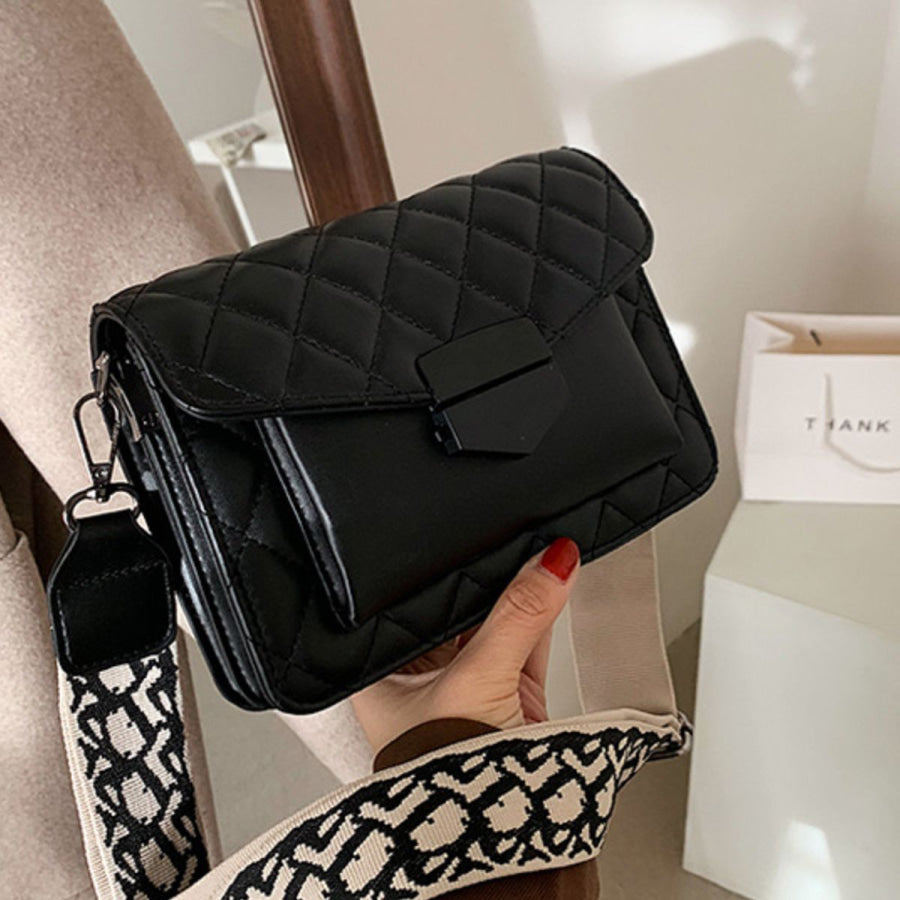Quilted Leather Flap Crossbody Bag Black / One Size Apparel and Accessories
