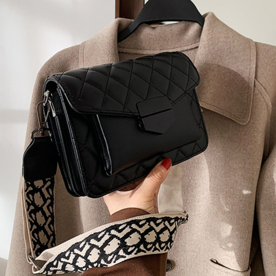 Quilted Leather Flap Crossbody Bag Black / One Size Apparel and Accessories