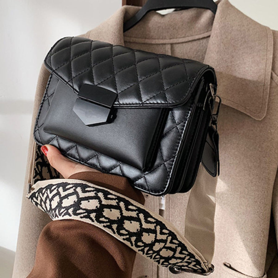 Quilted Leather Flap Crossbody Bag Black / One Size Apparel and Accessories