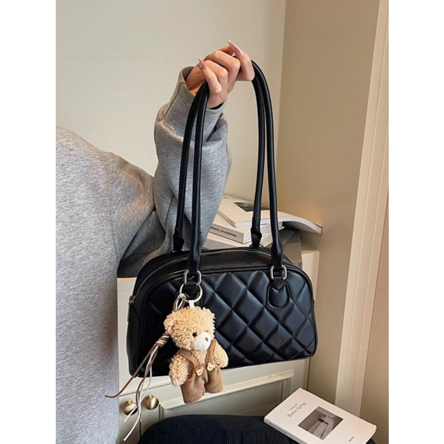 Quilted Leather Shoulder Bag Black / One Size Apparel and Accessories