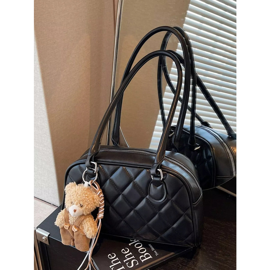Quilted Leather Shoulder Bag Black / One Size Apparel and Accessories