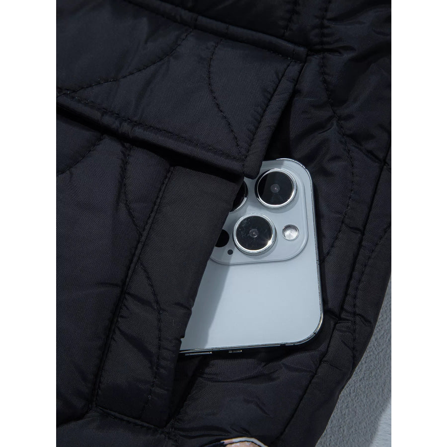 Quilted Leopard Cuff Button Down Puffer Jacket Apparel and Accessories