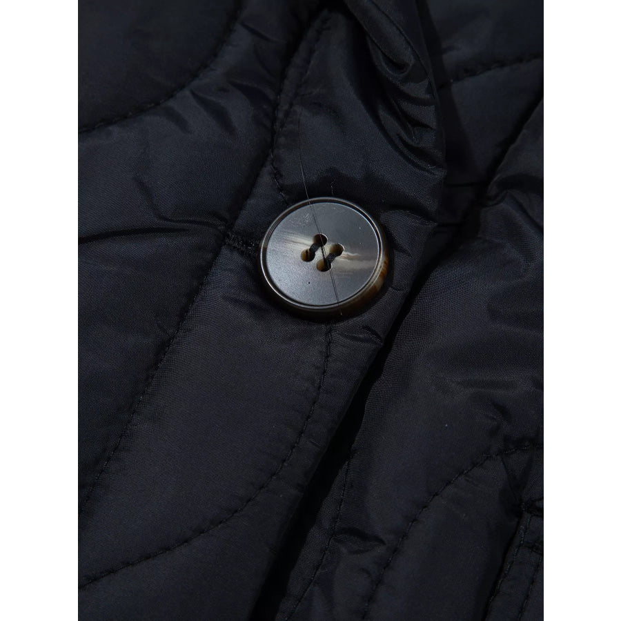 Quilted Leopard Cuff Button Down Puffer Jacket Apparel and Accessories