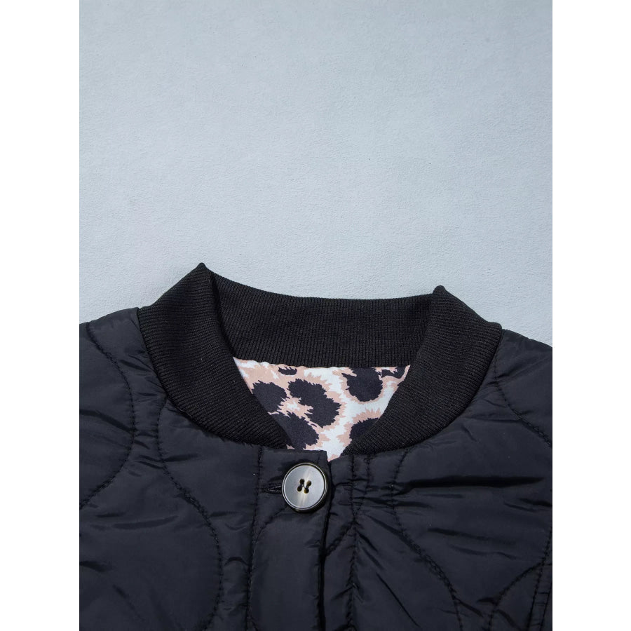 Quilted Leopard Cuff Button Down Puffer Jacket Apparel and Accessories