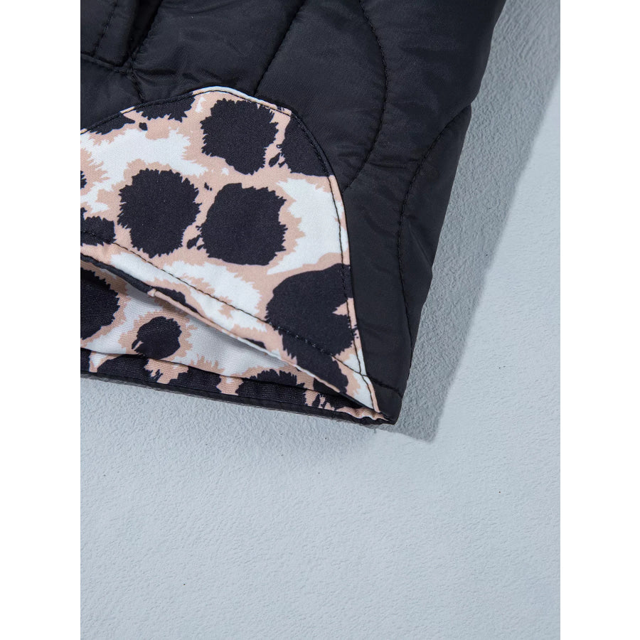 Quilted Leopard Cuff Button Down Puffer Jacket Apparel and Accessories