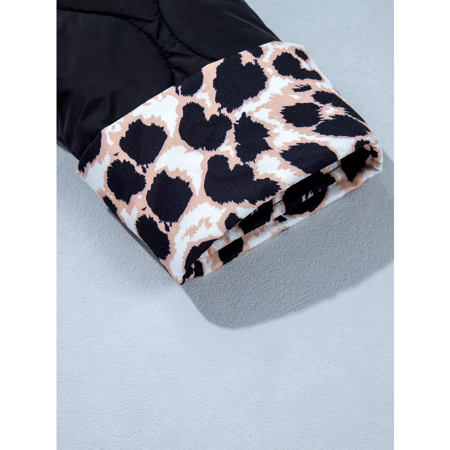 Quilted Leopard Cuff Button Down Puffer Jacket Apparel and Accessories