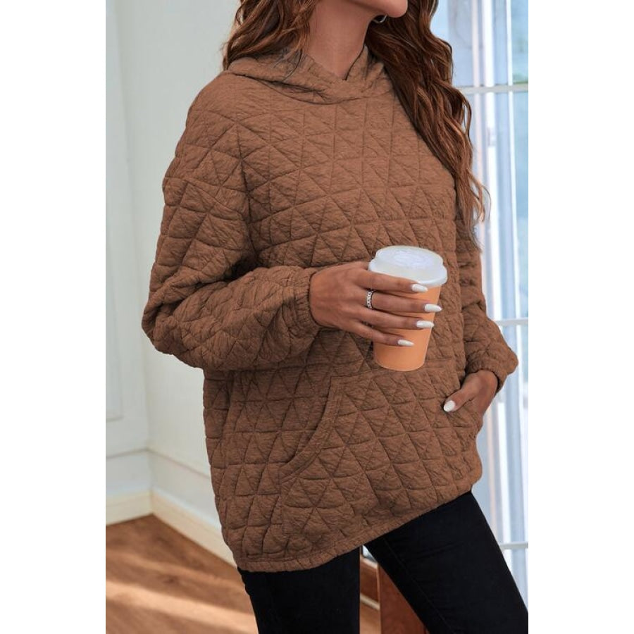 Quilted Long Sleeve Hoodie with Pocket Chestnut / S Clothing