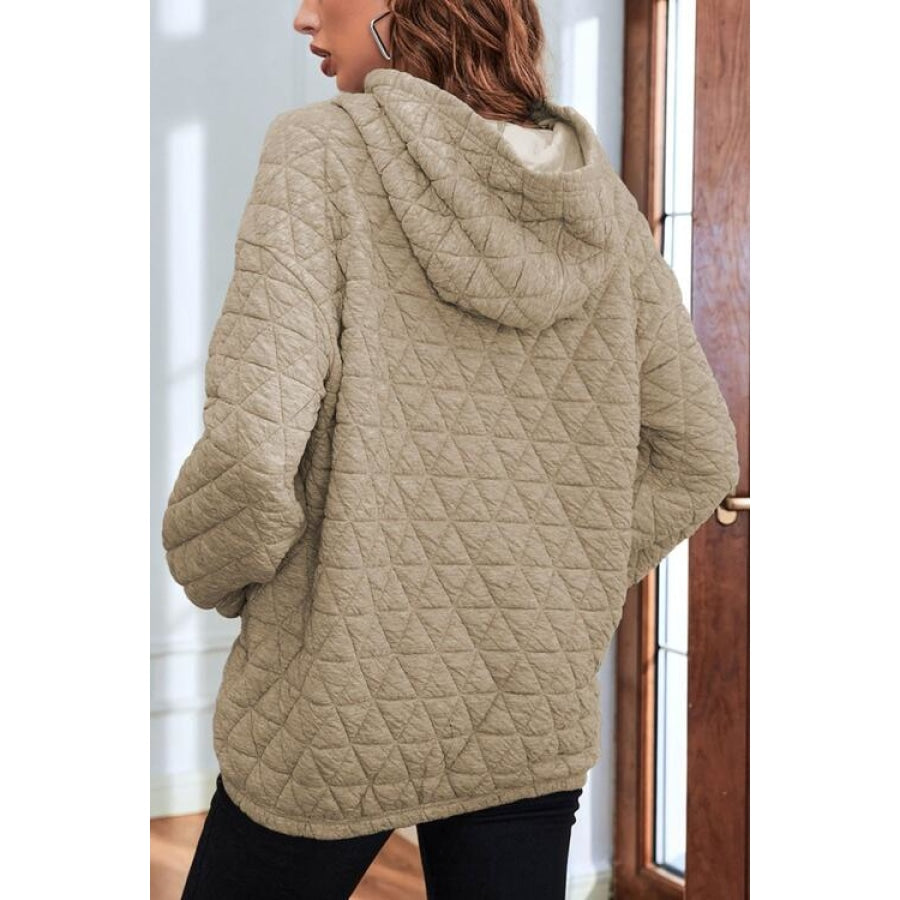 Quilted Long Sleeve Hoodie with Pocket Clothing