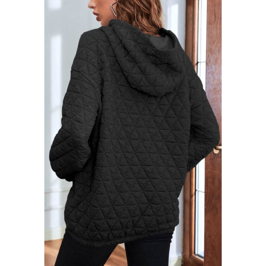 Quilted Long Sleeve Hoodie with Pocket Clothing