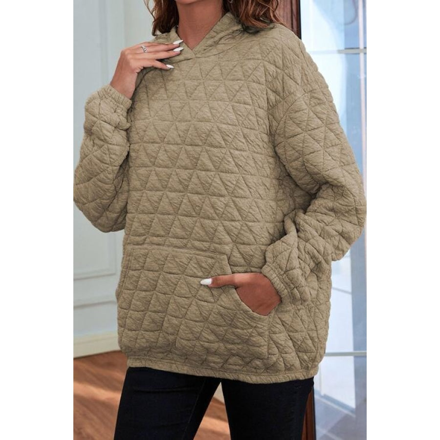 Quilted Long Sleeve Hoodie with Pocket Clothing