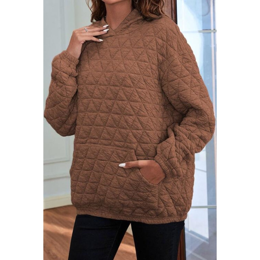 Quilted Long Sleeve Hoodie with Pocket Clothing