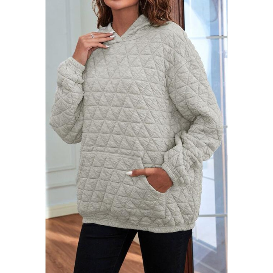 Quilted Long Sleeve Hoodie with Pocket Clothing