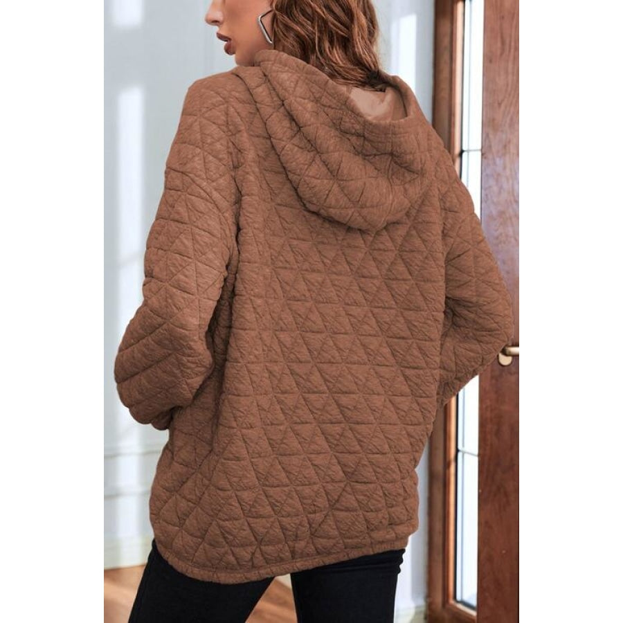 Quilted Long Sleeve Hoodie with Pocket Clothing