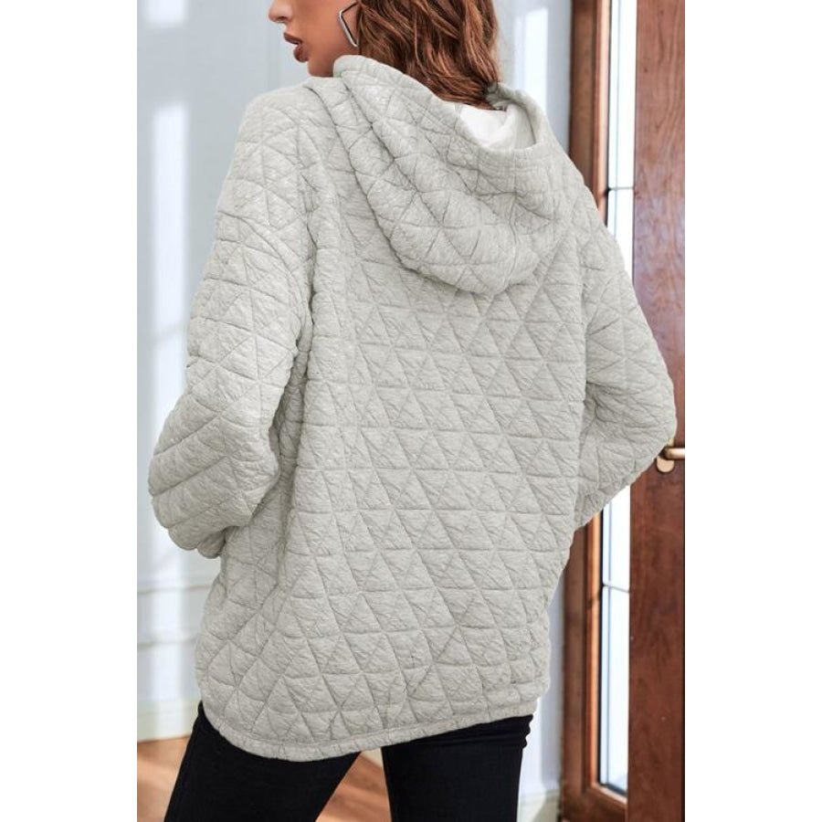 Quilted Long Sleeve Hoodie with Pocket Clothing