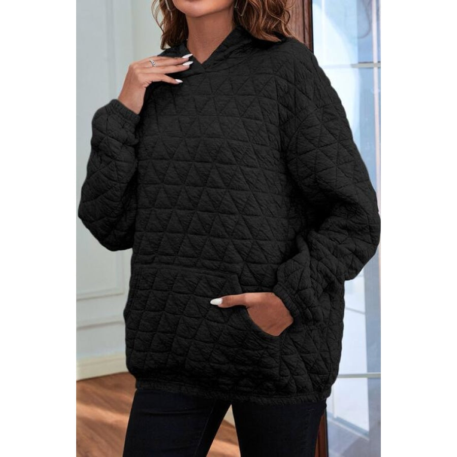 Quilted Long Sleeve Hoodie with Pocket Clothing