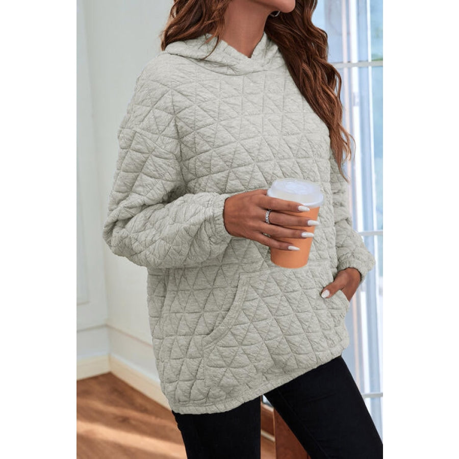 Quilted Long Sleeve Hoodie with Pocket Light Gray / S Clothing