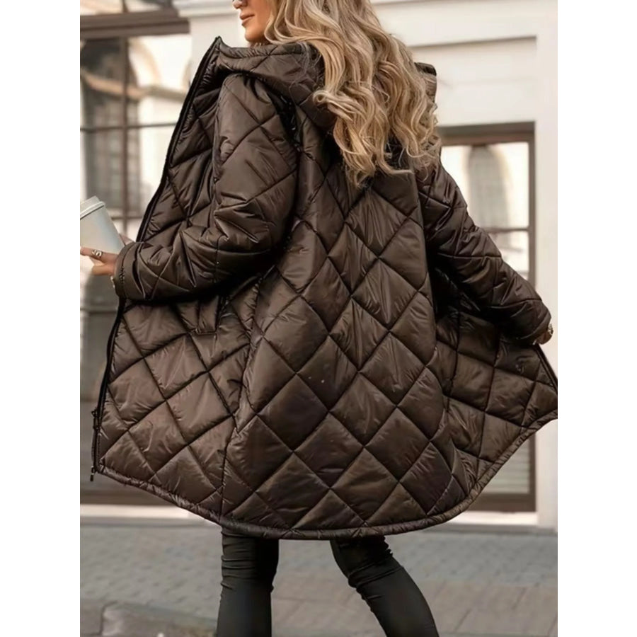 Quilted Longline Puffer Outerwear with Hood Apparel and Accessories