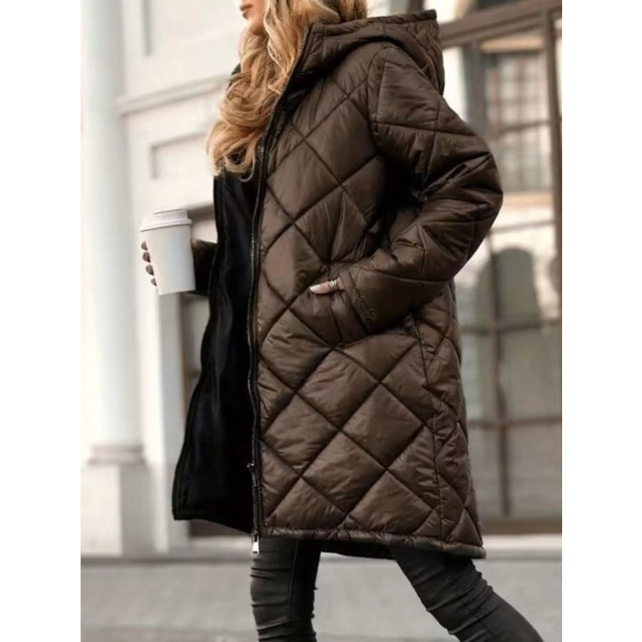 Quilted Longline Puffer Outerwear with Hood Apparel and Accessories