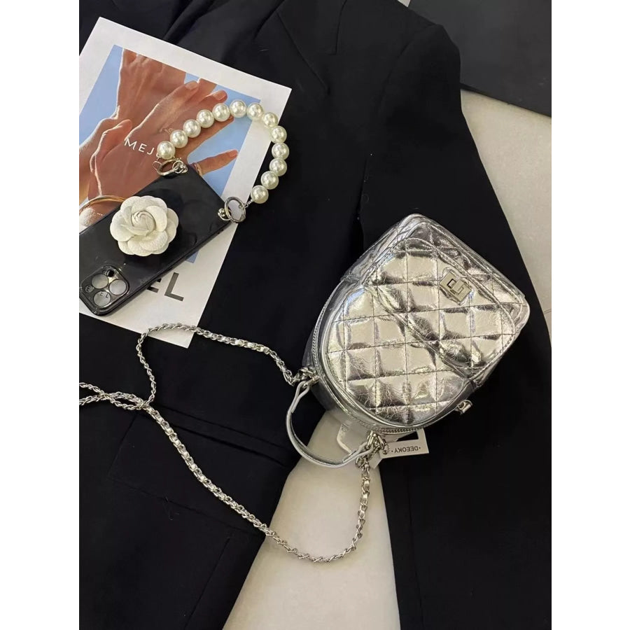 Quilted Metallic and Patent Mini Backpack Bag with Chain Strap Apparel Accessories
