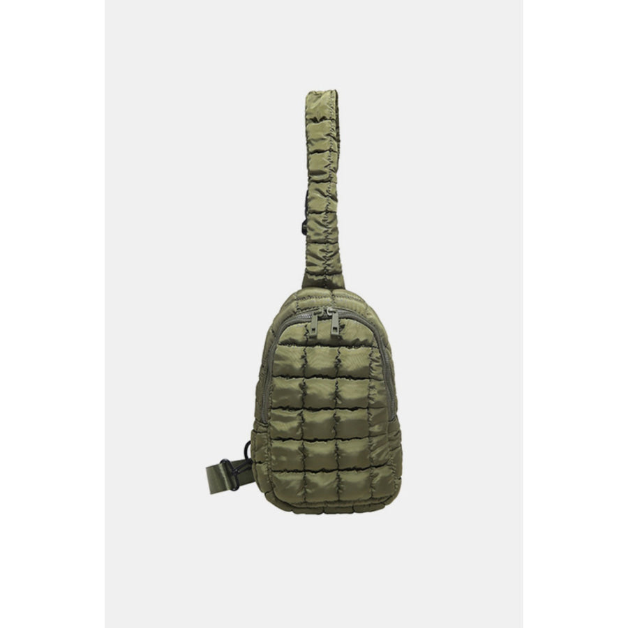 Quilted Nylon Crossbody Bag Army Green / One Size Apparel and Accessories