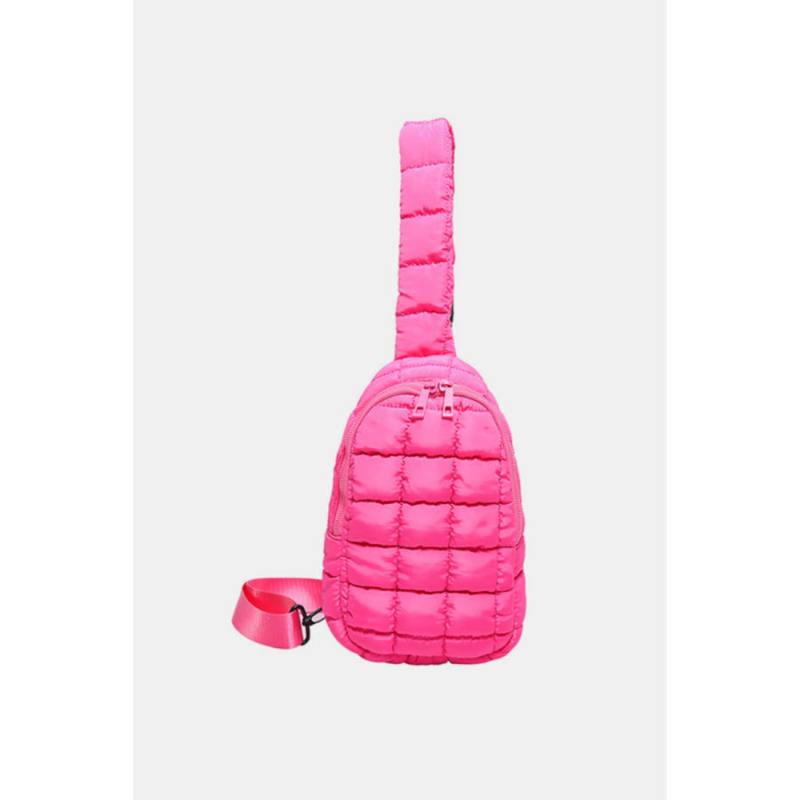 Quilted Nylon Crossbody Bag Hot Pink / One Size Apparel and Accessories