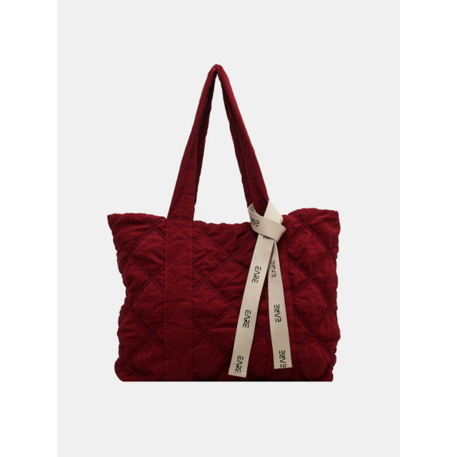 Quilted Nylon Large Tote Bag Burgundy / One Size Apparel and Accessories