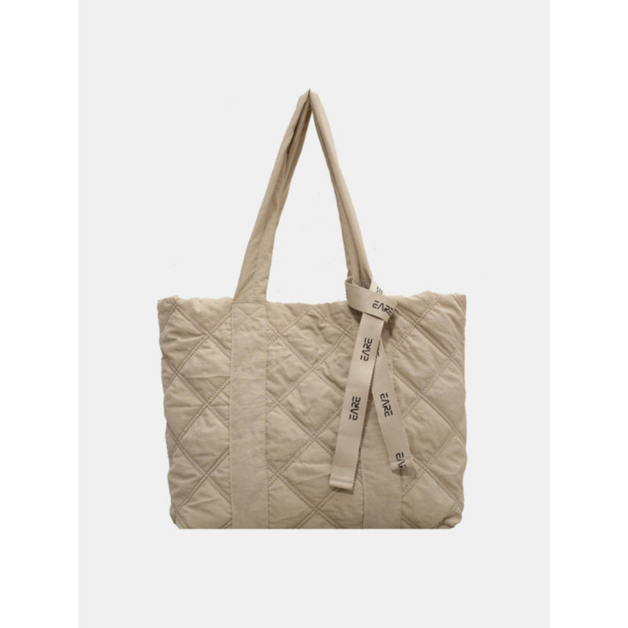 Quilted Nylon Large Tote Bag Khaki / One Size Apparel and Accessories