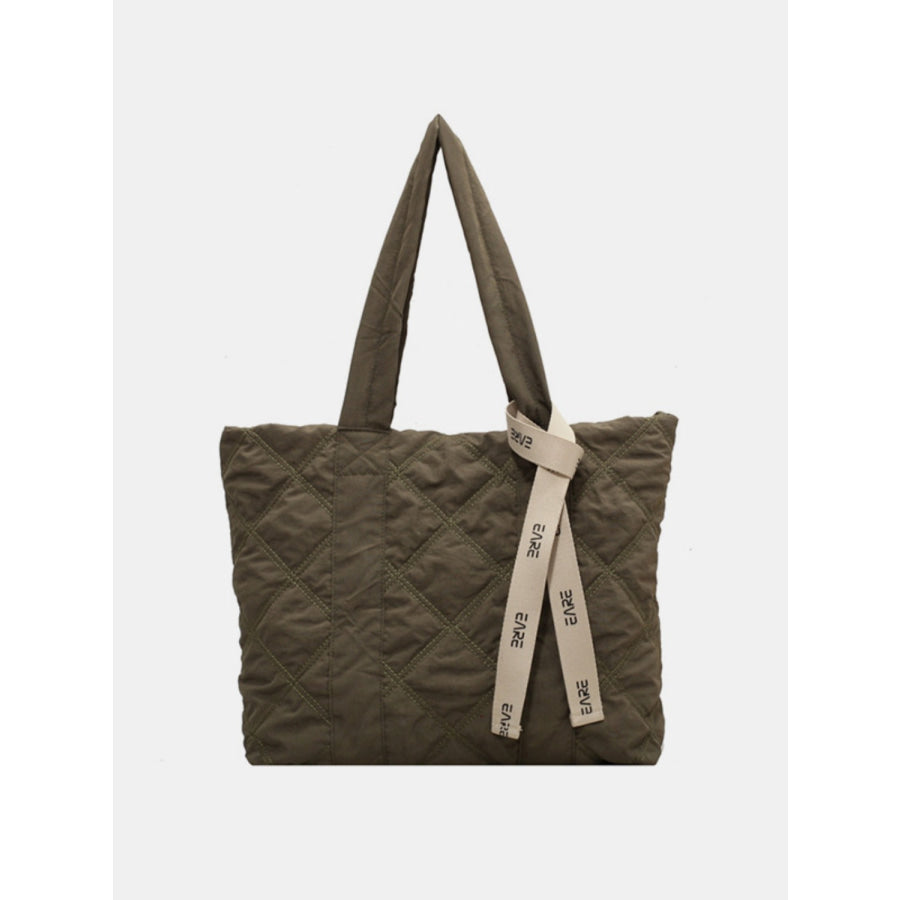 Quilted Nylon Large Tote Bag Moss / One Size Apparel and Accessories