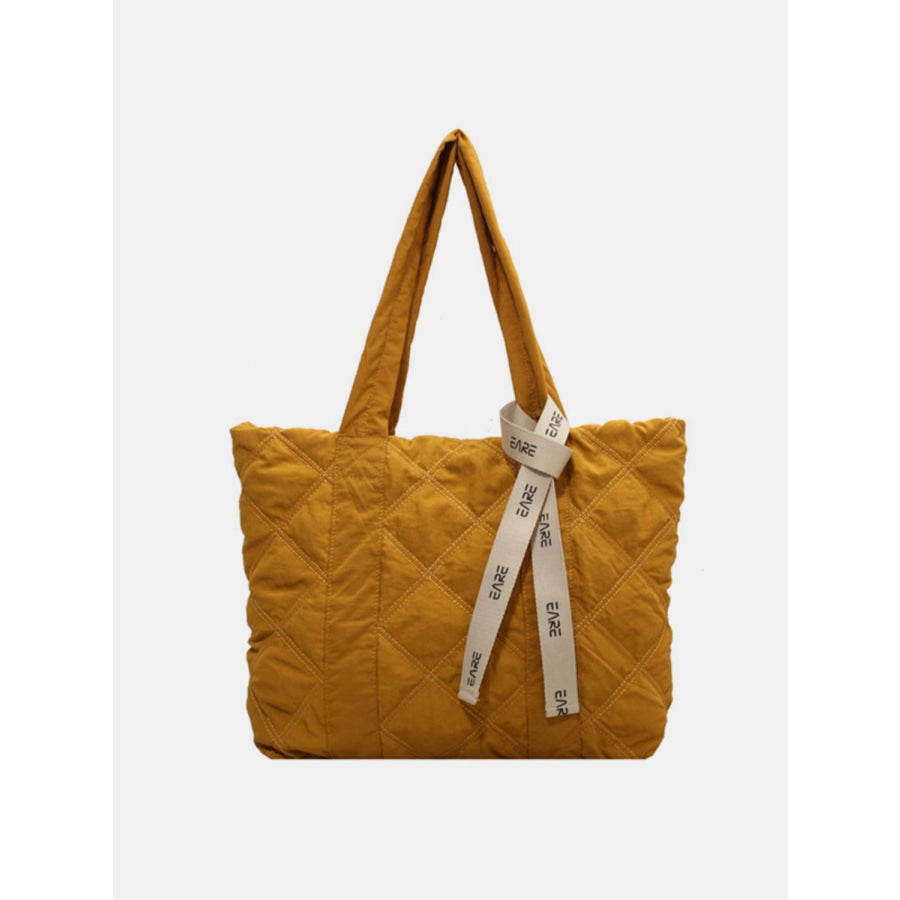 Quilted Nylon Large Tote Bag Mustard / One Size Apparel and Accessories