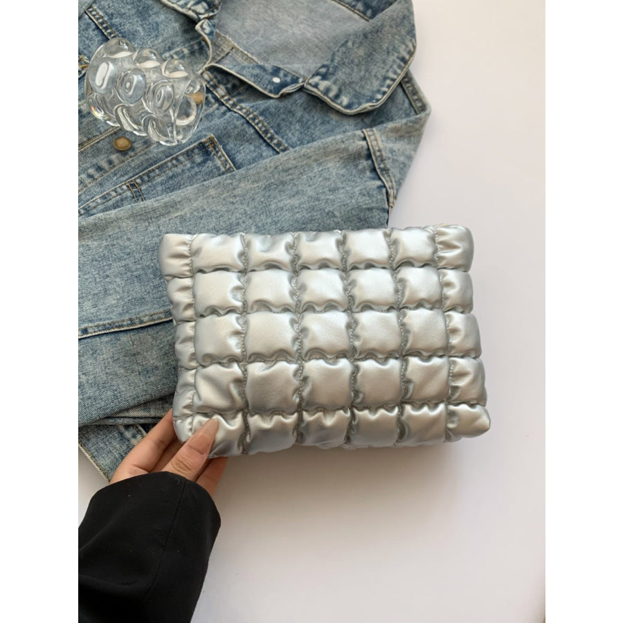 Quilted Plaid Clutch with Zipper Apparel and Accessories