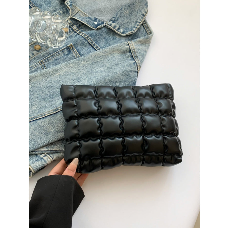 Quilted Plaid Clutch with Zipper Apparel and Accessories