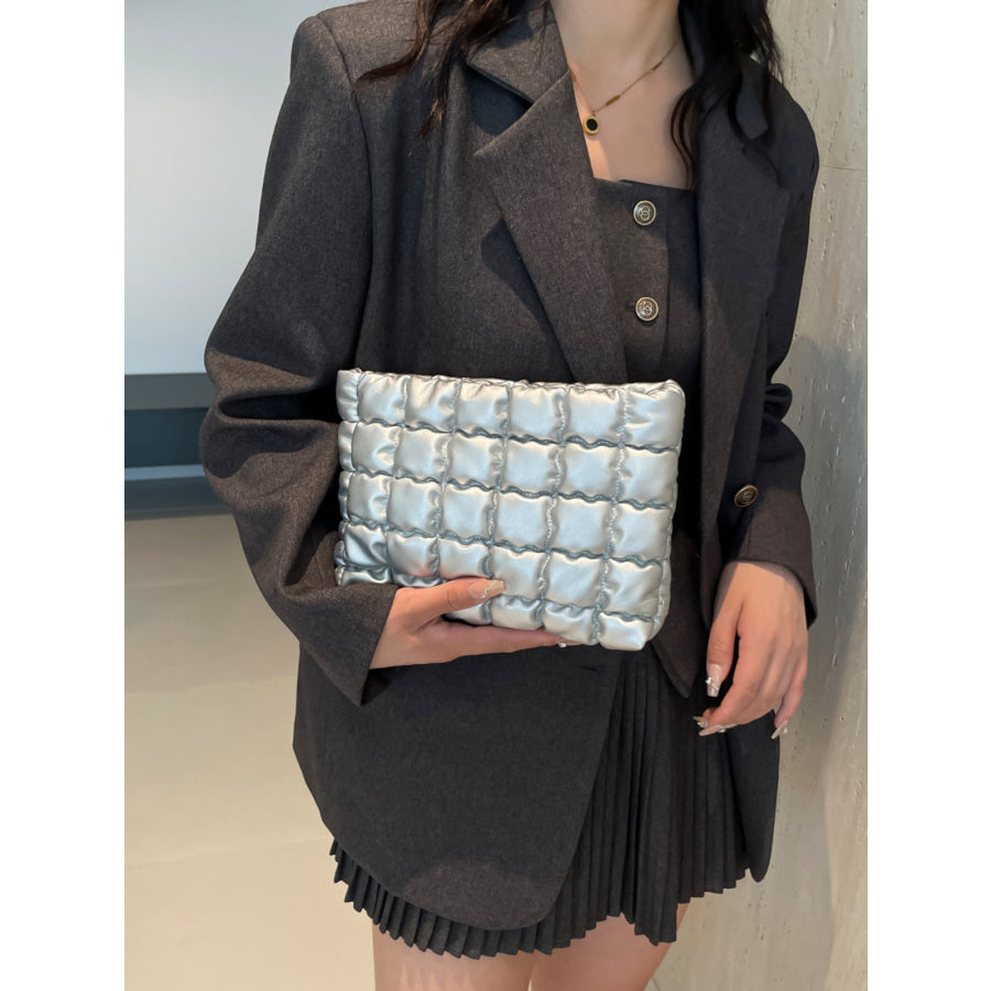 Quilted Plaid Clutch with Zipper Apparel and Accessories